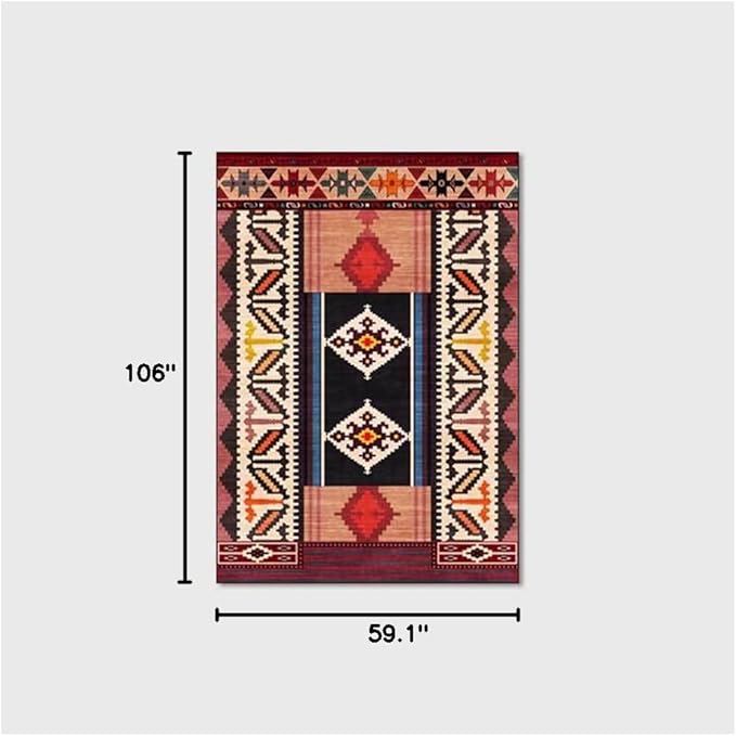 Vintage Boho Area Rugs Multicolor Ethnic Style Geometric Splicing Carpets Bedroom Living Room Kitchen Floor Mats Indoor Outdoor Non-Shedding Runner Rug Home Décor Carpet 5' X 9'