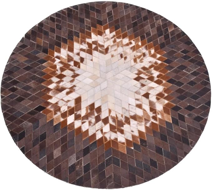 Round Area Rug – Soft and Durable Floor Mat for Living Room, Bedroom, or Entryway – Non-Slip Modern Carpet for Home Decor & Interior Styling(Tan&White 5X5)