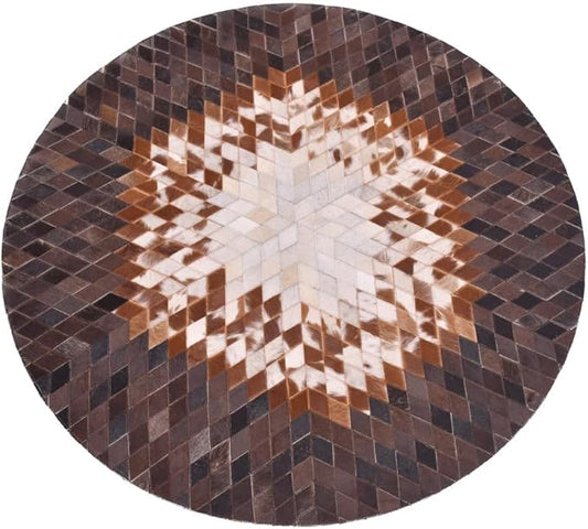 Round Area Rug – Soft and Durable Floor Mat for Living Room, Bedroom, or Entryway – Non-Slip Modern Carpet for Home Decor & Interior Styling(Tan&White 5X5)