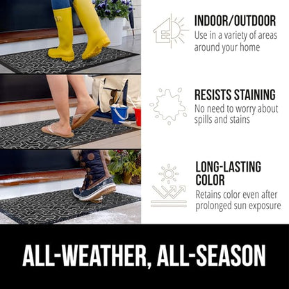 GORILLA GRIP 100% Waterproof All-Season WeatherMax Doormat, US Designed Natural Rubber, Stain and Fade Resistant, Low Profile Indoor Outdoor Door Mats, Easy Clean Patio Mat, 17x29, Slate Geometric