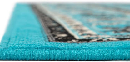 Unique Loom Sialk Hill Collection Area Rug - Washington (6' 1" x 9' Rectangle Turquoise/Black)