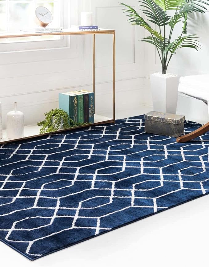 Unique Loom Glam Collection Area Rug - Trellis (6' 1' x 9' Rectangle, Navy Blue Silver/ Silver)