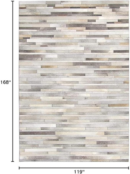 Cowhide Leather Rug for Living Room 9.9x14 Natural Leather Rug Modern Stripes Style Floor Carpet for Home Decor | Superior Indoor Area Rug, Dark Grey