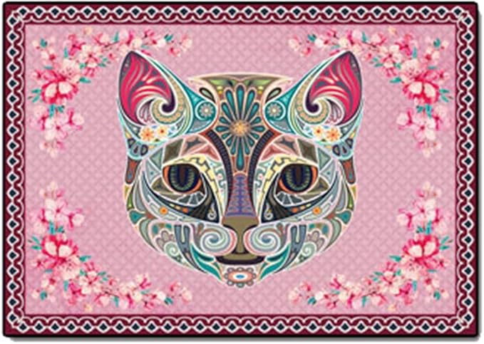 Cartoon Animal Pattern Area Rug Cute Cat Luxury Floral Decor for Carpet Farmhouse Bedroom Living Room Rugs Bathroom Kitchen Runner Mat Indoor Outdoor Non Slip Doormat 4' X 4'