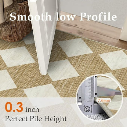 5x7 Checkered Area Rugs for Living Room Brown Machine Washable Large Rug Non-Slip Stain Resistant Low Pile Boho Accent Indoor Throw Carpet for Office Bedroom Dining Room Classroom