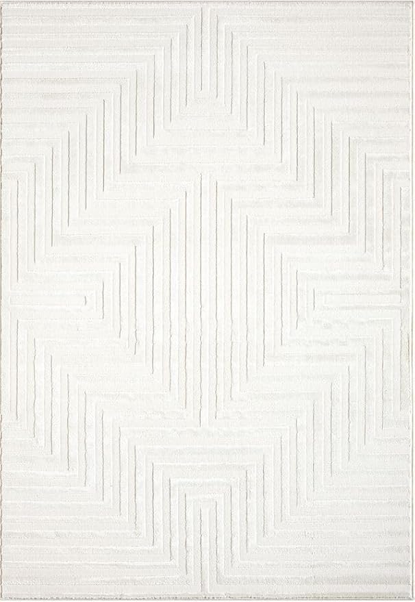 Abani Neutral Cream Area Rug 4' x 6' for Living Room, Bedroom - Tone-on-Tone Geometric Design - Durable & Easy to Clean