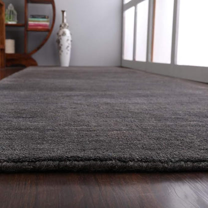 Hand Knotted Loom Wool ECO-Friendly Area Rugs - 2'6''x10', Runner, Charcoal Color, Solid Plain Design, High Pile Handmade Anti Skid Area Rugs for Living Room, Bed Room (L00111)