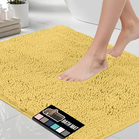 GORILLA GRIP Bath Rug Mat 30x20, Thick Soft Absorbent Chenille, Quick Dry Microfiber Mats, Rubber Backing Washable Shower Floor Rugs, US Designed Bathroom Bathmat Home Decor Accessories, Yellow