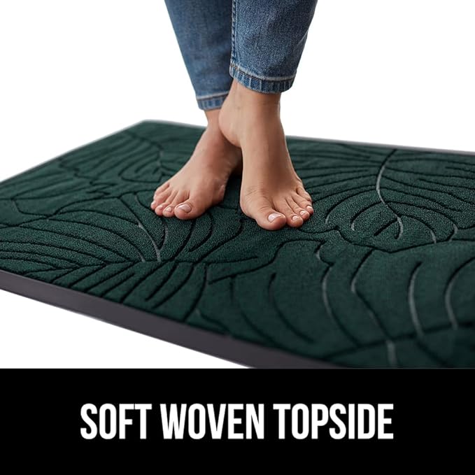GORILLA GRIP 100% Waterproof All-Season WeatherMax Doormat 35x23, US Designed Natural Rubber, Stain and Fade Resistant, Low Profile Indoor Outdoor Door Mats, Easy Clean Patio Mat, Green Palm