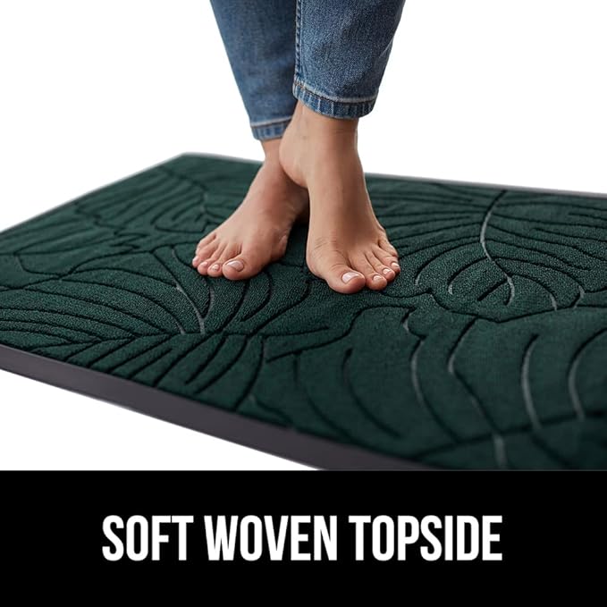 GORILLA GRIP 100% Waterproof All-Season WeatherMax Doormat US Designed Natural Rubber, Stain and Fade Resistant, Low Profile Indoor Outdoor Door Mats, Easy Clean Patio Mat, 17x29, Green Palm