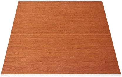 Rugsotic Carpets Hand Woven Flat Weave Kilim Wool ECO-Friendly Area Rugs - 8'x8', Square Shape, Dark Orange Color, Solid Plain Design, Low Pile Handmade Rugs for Living Room, Bed Room (D00111)