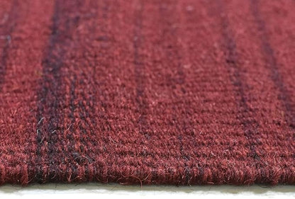 Rugsotic Carpets Hand Woven Flat Weave Kilim Wool 4'x6' Area Rug Solid Dark Red D00111