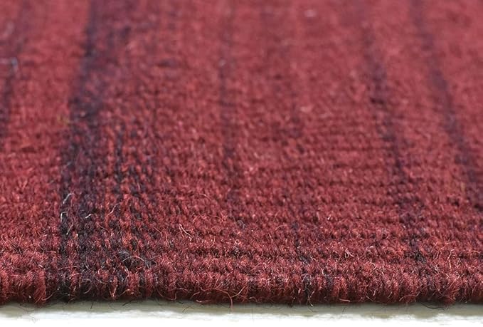 Rugsotic Carpets Hand Woven Flat Weave Kilim Wool ECO-Friendly Area Rugs - 5'x8', Rectangle Shape, Dark Red Color, Solid Plain Design, Low Pile Handmade Rugs for Living Room, Bed Room (D00111)