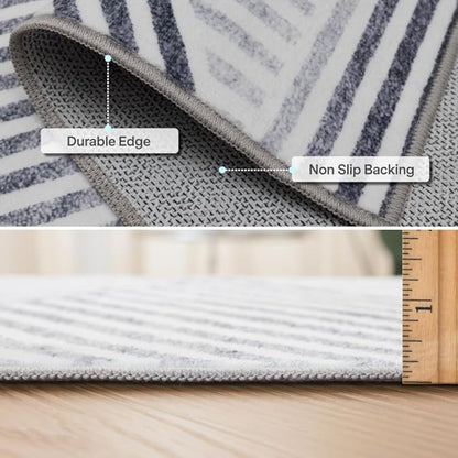 ReaLife Rugs Machine Washable Area Rug - Living Room Bedroom Bathroom Kitchen Entryway Office - Padded Crease Free Stain Resistant Premium - Modern Geometric Contemporary- Miles- Gray - 2'x 3'