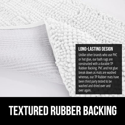 GORILLA GRIP Bath Rug Mat 60x24, Thick Soft Absorbent Chenille, Quick Dry Microfiber Mats, Rubber Backing Washable Shower Floor Rugs, Bathmat Runner, US Designed Bathroom Home Decor Accessories White