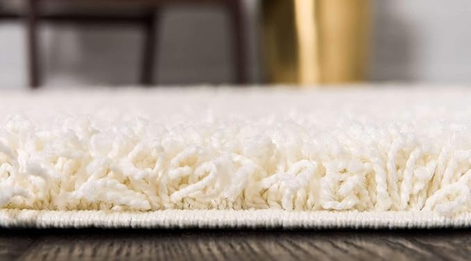 Unique Loom Solid Shag Collection Area Rug (2' 6" x 16' 5" Runner, Pure Ivory)