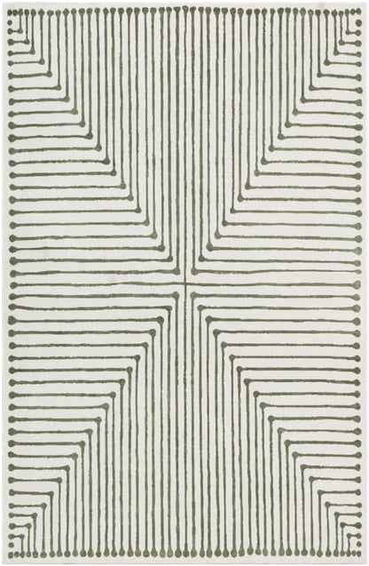 GLN Rugs Contemporary Collection - Machine Washable Area Rug, Contemporary Washable, Non Slip, Low Pile Chenille Rug, Living Room, Bedroom, Kitchen Rug (4' x 6' Green Beige)