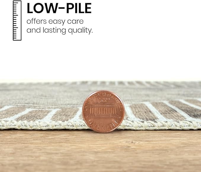 GLN Rugs Contemporary Collection - Machine Washable Area Rug, Contemporary Washable, Non Slip, Low Pile Chenille Rug, Living Room, Bedroom, Kitchen Rug (6' x 9' Lines Cream)