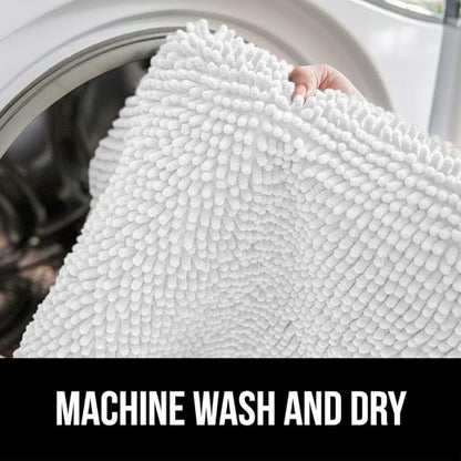 GORILLA GRIP Bath Rug Mat 30x20, Thick Soft Absorbent Chenille, Quick Dry Microfiber Mats, Rubber Backing Washable Shower Floor Rugs, US Designed Bathroom Bathmat Home Decor Accessories, White