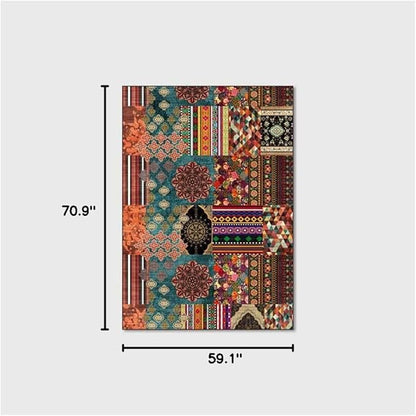 Vintage Boho Area Rugs Multicolor Ethnic Style Geometric Splicing Carpets Bedroom Living Room Kitchen Floor Mats Indoor Outdoor Non-Shedding Runner Rug Home Décor Carpet 5' X 6'