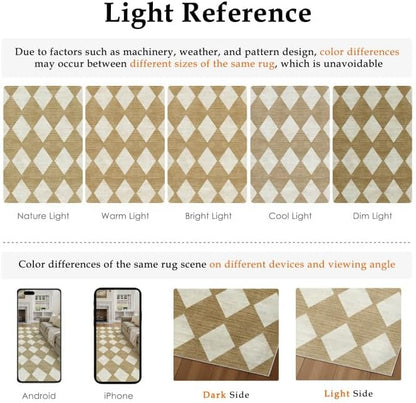 5x7 Checkered Area Rugs for Living Room Brown Machine Washable Large Rug Non-Slip Stain Resistant Low Pile Boho Accent Indoor Throw Carpet for Office Bedroom Dining Room Classroom