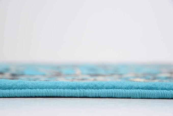 Unique Loom Sialk Hill Collection Area Rug - Washington (8' Round Turquoise/Black)