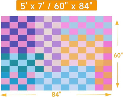 Multicolored Checkered Rug 5x7,5x7 Area Rugs for Living Room Bedroom,Indoor Non-Slip Large Colorful Checkered Rug for Kitchen Entryway Bathroom Office