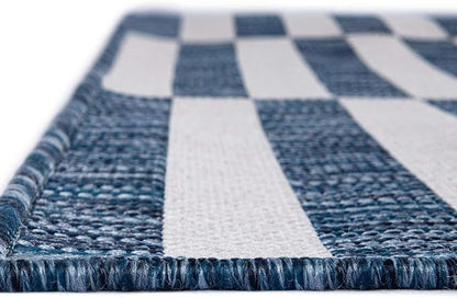 Unique Loom Outdoor Striped Collection Area Rug - Striped (2' 7" x 10' Runner Blue/Ivory)