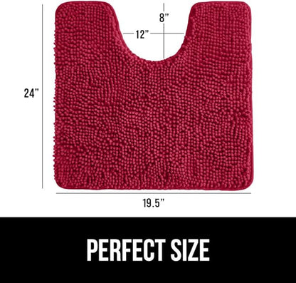 GORILLA GRIP Plush Absorbent Shaggy Chenille Bath Rug Mat for Oval Toilet Base with Rubber Backing, Machine Washable Rugs, Soft Microfiber Contour Mats for Toilets, Bathroom Decor, Red