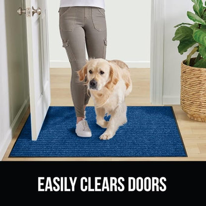 GORILLA GRIP Waterproof Traffic Guard Door Mat, 72x48, Heavy Duty Entryway Mats, Strong Rubber Back Commercial Utility Rugs for Office Hallway, Garage Floor and Home, Low Profile Carpet Runner, Blue