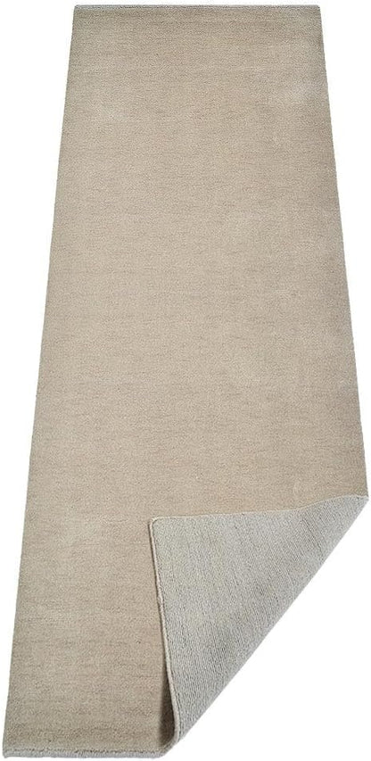 Hand Knotted Loom Wool ECO-Friendly Area Rugs - 2'6''x10', Runner, Beige Color, Solid Plain Design, High Pile Handmade Anti Skid Area Rugs for Living Room, Bed Room (L00111)
