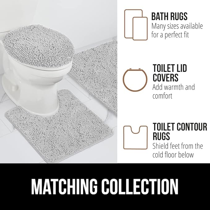 GORILLA GRIP Bath Rug Mat 60x24, Soft Absorbent Chenille, Quick Dry Microfiber Mats, Rubber Backing Washable Shower Floor Rugs, Bathmat Runner, US Designed Bathroom Home Decor Accessories Light Gray