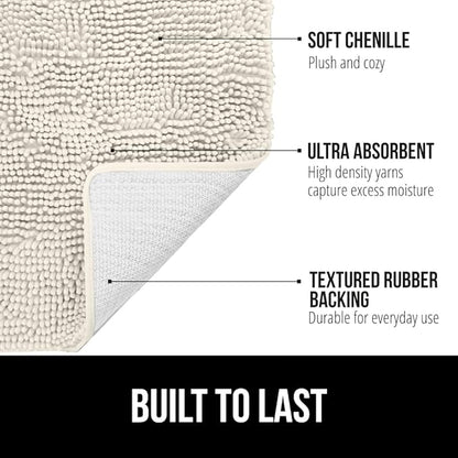 GORILLA GRIP Plush Absorbent Shaggy Chenille Bath Rug Mat for Oval Toilet Base with Rubber Backing, Machine Washable Rugs, Soft Microfiber Contour Mats for Toilets, Bathroom Decor, Ivory