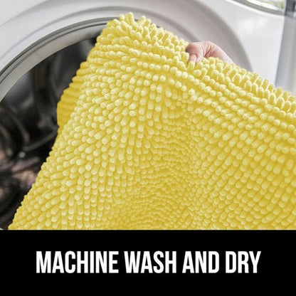 GORILLA GRIP Bath Rug Mat, Thick Soft Absorbent Chenille, Rubber Backing Quick Dry Microfiber Mats, Machine Washable Rugs for Shower Floor, Bathroom Runner Bathmat Accessories Décor, Contour, Yellow