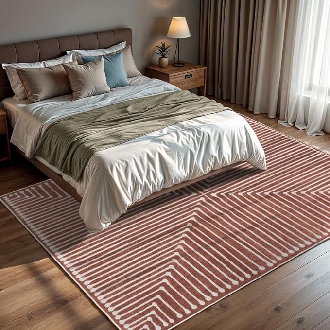 GLN Rugs Contemporary Collection - Machine Washable Area Rug, Contemporary Washable, Non Slip, Low Pile Chenille Rug, Living Room, Bedroom, Kitchen Rug (3' x 5' Beige Orange)