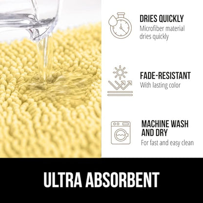 GORILLA GRIP Bath Rug Mat 60x24, Thick Soft Absorbent Chenille, Quick Dry Microfiber Mats, Rubber Backing Washable Shower Floor Rugs, Bathmat Runner, US Designed Bathroom Home Decor Accessories Yellow