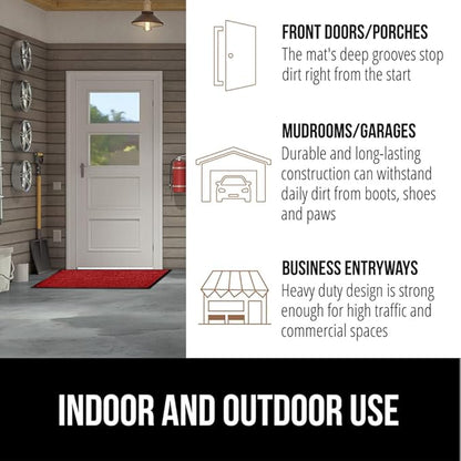 GORILLA GRIP Waterproof Traffic Guard Door Mat, 59x24, Heavy Duty Entryway Mats, Strong Rubber Back Commercial Utility Rugs for Office Hallway, Garage Floor and Home, Low Profile Carpet Runner, Red