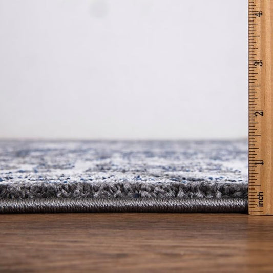 Keen Home Design Area Rugs - Non-Shedding, Thick Pile Abstract Rugs for Kitchen, Living Room, Bedroom, Dining Room, Entryway (Medallion Grey/Blue/Cream, 7'3'' x 10'2'')