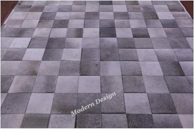 Modern Design Premium Cowhide Leather Carpet with Chevron Pattern, Area Rug (Grey, 9x12)