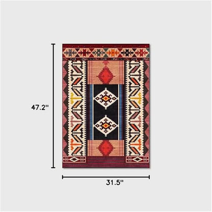 Vintage Boho Area Rugs Multicolor Ethnic Style Geometric Splicing Carpets Bedroom Living Room Kitchen Floor Mats Indoor Outdoor Non-Shedding Runner Rug Home Décor Carpet 2.6' X 4'