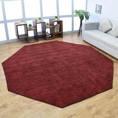 Hand Knotted Loom Wool ECO-Friendly Area Rugs - 10'x10', Octagon, Dark Red Color, Solid Plain Design, High Pile Handmade Anti Skid Area Rugs for Living Room, Bed Room (L00111)