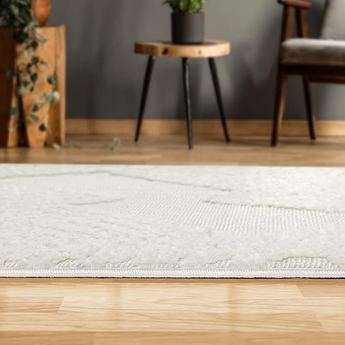 Antep Rugs Palafito 2x10 Geometric Shag Diamond High-Low Pile Textured Indoor Runner Rug (White, 2' x 10')