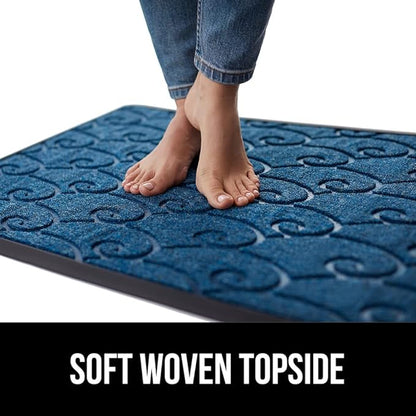 GORILLA GRIP 100% Waterproof All-Season WeatherMax Doormat, 47x35, US Designed Natural Rubber, Stain and Fade Resistant, Low Profile Indoor Outdoor Door Mats, Easy Clean Patio Mat, Ocean Blue Waves