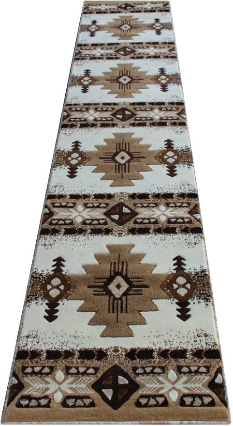 YHSF South West Native American Area Rug C318 - Easy Clean, Thick, Soft, Durable Native Tribal American Indian Inspired Rug for Bedroom/Living Room and More -Ivory, 2 Feet 4 Inches x 10 Feet 11 Inches