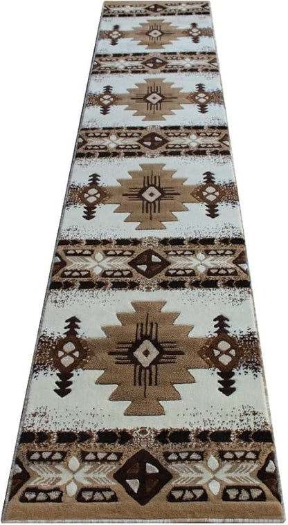 YHSF South West Native American Area Rug C318 - Easy Clean, Thick, Soft, Durable Native Tribal American Indian Inspired Rug for Bedroom/Living Room and More -Ivory, 2 Feet 4 Inches x 10 Feet 11 Inches