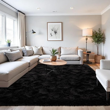 Beglad Soft Fuzzy Area Rugs for Living Room, Modern Minimalist Style Fluffy Rugs, Non-Slip Indoor Carpet Rugs for Kids Room, Bedroom, 6x9, Black
