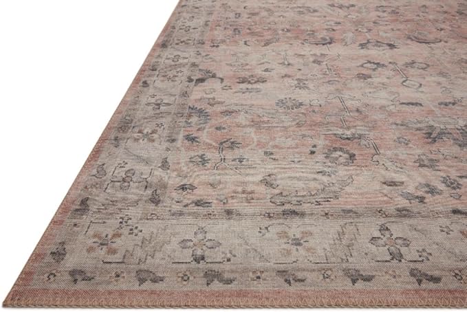 Loloi Hathaway Collection HTH-06 Blush/Multi 7'-6" x 9'-6", .25" Thick Area Rug, Soft, Durable, Printed, Modern, Low Pile, Non-Shedding, Easy Clean, Living Room Rug