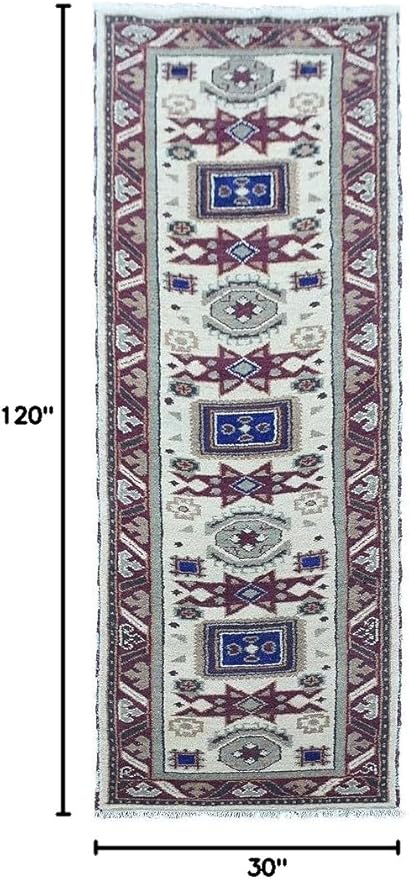 Hand Knotted Wool & Silk ECO-Friendly Oriental Area Rugs - 2'6''x10', Runner Shape, Cream Burgundy Color, Classic Oriental Traditional, Medium Pile Handmade Area Rugs (AF0102)