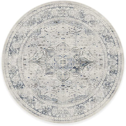 RUGGABLE Washable Vintage Area Rug – Sarrah Blue Quartz 6 ft Round, Stain-Resistant, Non-Slip – Medium Machine Washable Rugs for Living Room, Bedroom, Hallway, Entryway & Office–with Standard Pad