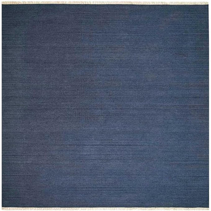Rugsotic Carpets Hand Woven Flat Weave Kilim Wool ECO-Friendly Area Rugs - 10'x10', Square Shape, Blue Color, Solid Plain Design, Low Pile Handmade Area Rugs for Living Room, Bed Room (D00111)